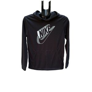 NIKE Boy's Black Long Sleeve Hooded Graphic Tee-Shirt, Size L